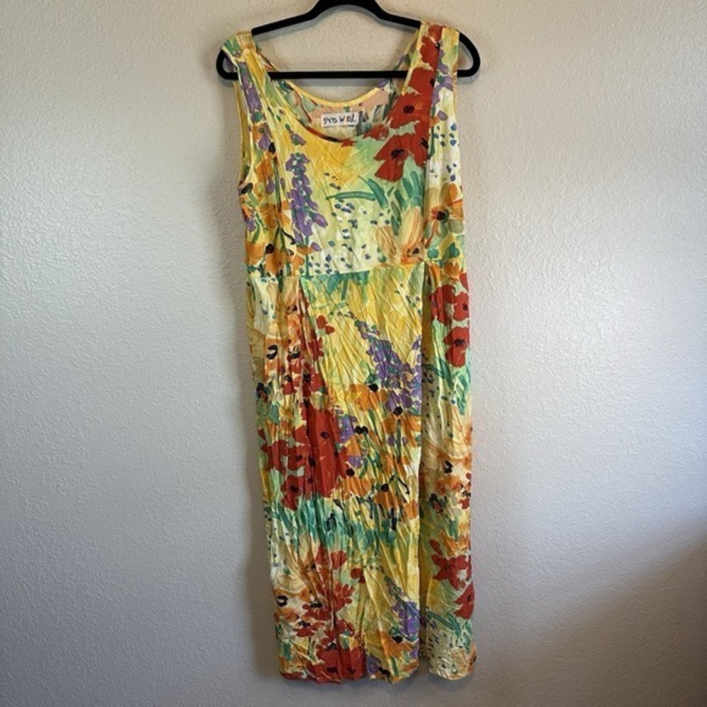 VTG Jams World Maxi Dress Size XL Multi hawaiian Print Pockets Beach‎ Dopamine
